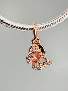 NEW Authentic Rose Gold Pink Butterfly & Quote Double Dangle Charm 782555C01